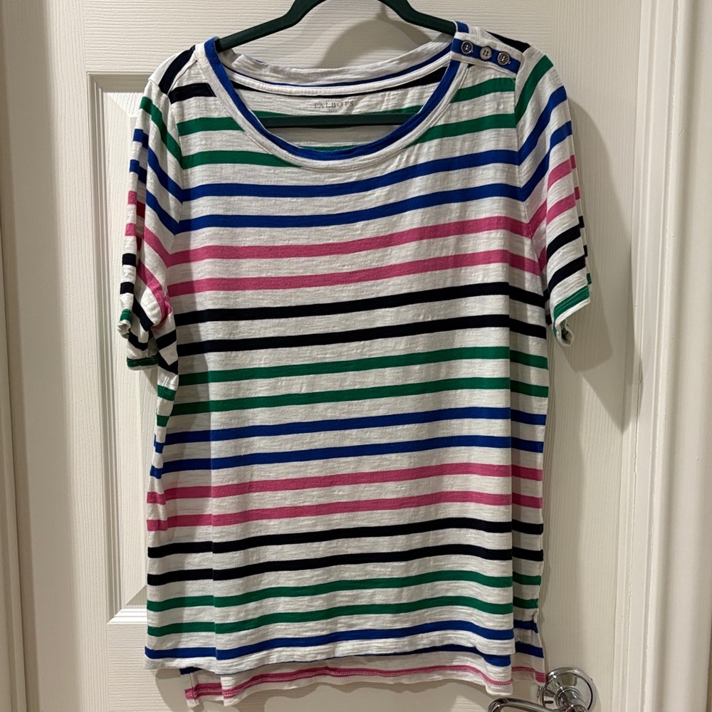 Talbots Blue Pink Green Striped Top 1x
